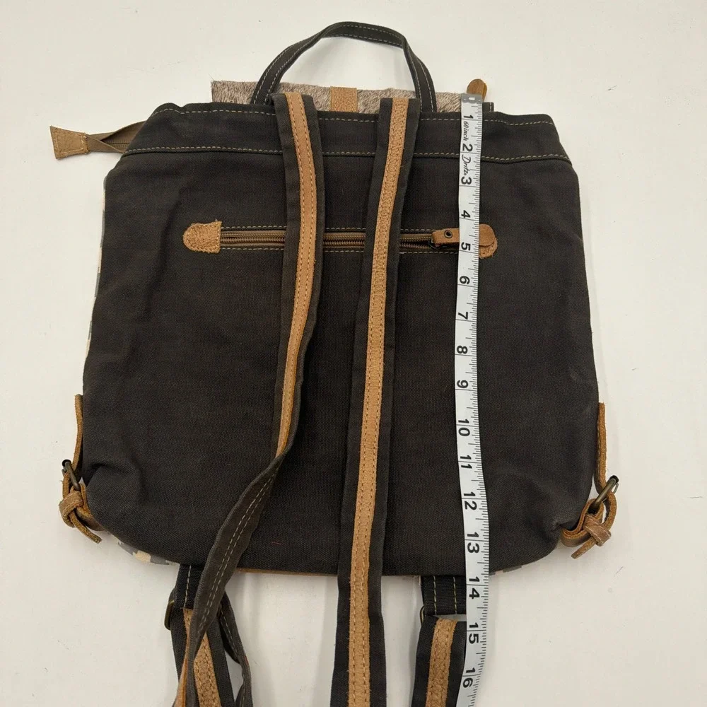 Myra Bag Backpack Artist's Impression Upcycled Canvas Leather Cowhide Gray OS